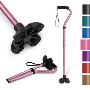 lot 8667 image: KINGGEAR F1 Walking Stick, Walking Cane for Women & Men, Self Standing Walkers for Seniors with Wrist Strap, Lightweight & Sturdy Offset EVA Handle and Large Quad Base - Retail $21