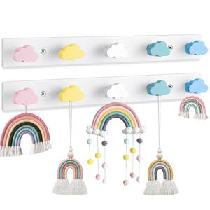 lot 8669 image: Maitys 2 Pcs Kids Coat Rack Wall Mount Kids Wall Hooks Rainbow Coat Rack Hooks for Boys Girls Toddler Cute Bathroom Decor Colorful Backpack Hanger Supplies for Clothes Hat Towel in Bedroom(Cloud) - Retail $20