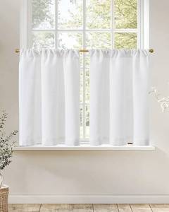 lot 8626 image: Jinchan Linen Valance Curtains 2 Panels White 24in long