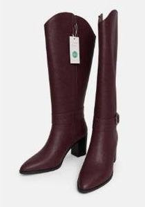 lot 67542 image: A New Day Womens Burgundy Pebbled Faux Leather Block Heel Tall Boots Size 8