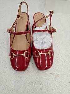lot 67546 image: A New Day Faux Patent Sling Back Square Toe Memory Foam RedGold Shoes, 8
