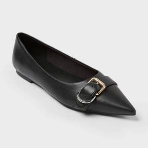 lot 67576 image: Womens Valentina Pointed Toe Buckle Ballet Flats with Memory Foam Insole A New day Black 10 Medium Width, Pull-On Style - Retail $40