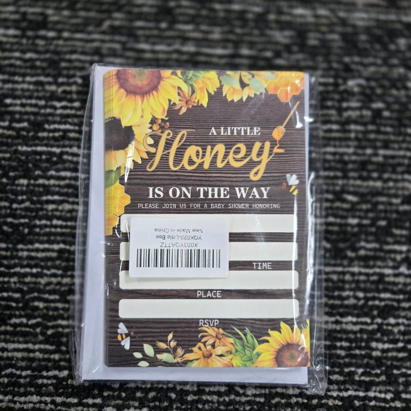 lot 130 image: Sunflower Honey Bee Baby Shower Invitations