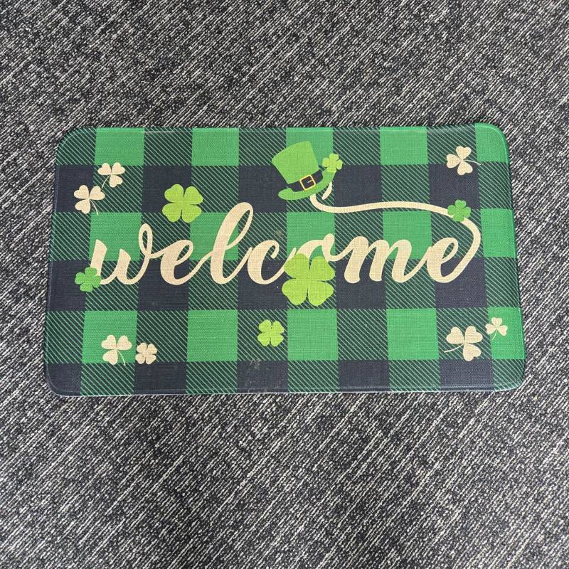 lot 160 image: St. Patricks Day Welcome Mat with Buffalo Plaid