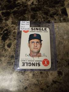 lot 363 image: 1968 Topps Game Card Carl Yastrzemski Boston Red Sox Baseball Card