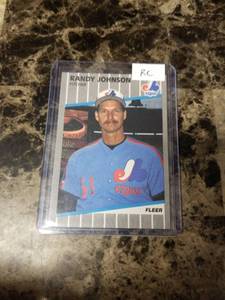 lot 455 image: 1989 Fleer Randy Johnson Montreal Expos Rookie Baseball Card