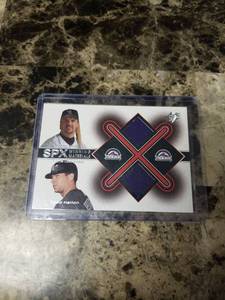 lot 490 image: 2001 Upper Deck SPX Game Worn Jerseys Larry Walker Todd Helton Colorado Rockies Baseball Card