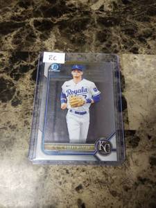 lot 492 image: 2022 Topps Bowman Chrome Bobby Witt Jr. Kansas City Royals Rookie Baseball Card