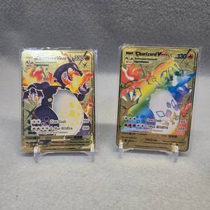 lot 398 image: Pokemon Charizard VMAX Gold Metal Cards Set Fan Art
