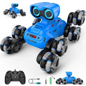 lot 16904 image: LNNKINE Robot Toys, 8-Wheel Stunt Remote Control Car with Auto-Demonstration, 360° Rotation, LED Eyes, Music, 2.4Ghz, All Terrain Rc Cars, Remote Control Robot for Boys 4-7 6-8 8-12 - Retail $18