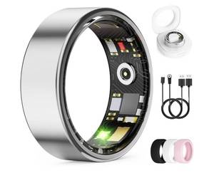 lot 16907 image: Smart Ring for Women & Men, Health Tracker Ring with Heart Rate, Blood Oxygen,Blood Pressure, IP68 Waterproof Fitness Ring, Sleep Tracker for iPhone and Android, No APP Fee (Silver, 9#) - Retail $45