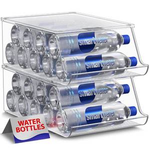 lot 22723 image: Sorbus Water Bottle Organizer for Fridge with Lid Holds 9 Bottles Stackable Drink Organizer for Refrigerator, Pantry, or Countertop Clear BPA-Free Plastic Bottle Storage Holder - Retail $36