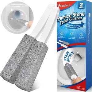 lot 29318 image: Vacplus Toilet Brush - Toilet Bowl Cleaners with Extra Long Handle, 100% Pumice Stone for Toilet Cleaning, Remove Limescale, Rust, Cleaning Supplies for Toilet, Pool, Bathroom, Sink, 2 Pack - Retail $10