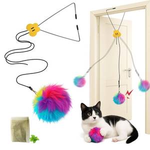 lot 29334 image: Fokauiwo Interactive Cat Toys for Indoor Cats, Self-Play Hanging Door Toy for Kitten, Adjustable Height Exercise Bell Ball to Keep Kittens Active - Retail $6