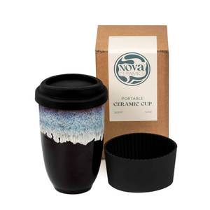 lot 29335 image: NOVA CERAMICS 12oz Travel Coffee Mug - Unique Microwave & Dishwasher Safe Tumbler With Lid - Gifts For Women & Men - Retail $28