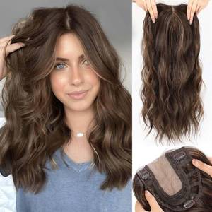 lot 29342 image: HAIRCUBE 20 inch Wavy Hair Toppers for Women Heat Resistant Fibre Synthetic 6  6 inch Base Toppers for Women with Thinning(Chestnut Brown & Honey Blonde)