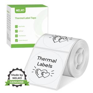 lot 29352 image: Thermal Labels for Nelko PM220 Label Maker, 2 inch (50mm) Round Thermal Label, Waterproof, Multi-Purpose Tab Tape, 1 Roll of 150 Self-Adhesive Thermal Paper (White) - Retail $10