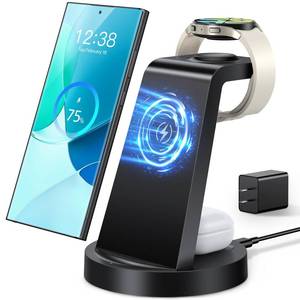 lot 29355 image: Wireless Charger for Samsung 3 in 1 Wireless Charging Station for Samsung Galaxy Watch 8 7 6 5 4 3 Pro Classic Galaxy Buds - Charger Dock Stand for S26 S25 S24 Ultra S23 S22 S21 Note Z Fold Android - Retail $22