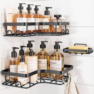 lot 32027 image: Sakugi Corner Shower Caddy - 3-Pack Shower Organizer with Soap Holder & Built-In Hooks, Rustproof Metal Shower Shelves, Laundry, Kitchen, Bathroom Organizers and Storage Solution, Large, Black - Retail $20