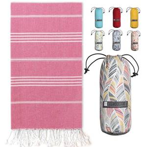 lot 32028 image: BAY LAUREL Turkish Beach Towel with Travel Bag 39 x 71 Quick Dry Sand Free Lightweight Large Oversized Towels Light - Retail $18