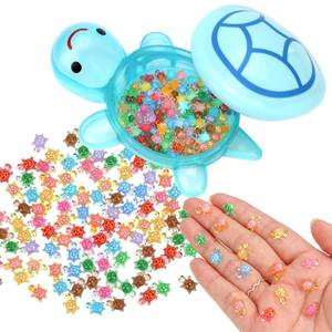 lot 32032 image: Glow in The Dark Turtles Mini Sea Animals with Large Storage Box Luminous Tiny Resin Multicoloured Small Decoration Accessories for Fairy Garden DIY with 1 Pc Jumbo Turtle Miniature Dollhouse - Retail $14