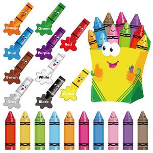lot 32050 image: Crayon Bulletin Board Decorations Color Cutouts Back to School Name Tags Colorful Crayons Themed Party Supplies for Teachers Student Classroom Home Wall Decorations  - Retail $6