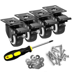 lot 32067 image: ASHGOOB 2 Caster Wheels Set of 4, Heavy Duty Casters with Brake, No Noise Locking Polyurethane (PU) Wheels, Swivel Plate Castors Pack 4 - Retail $15