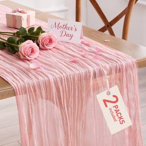 lot 32072 image: Pureegg 2-Pack Cheesecloth Table Runner, 120 Easter Spring Boho Gauze Table Cloth Decorations for Party, Baby Shower, Wedding and Farmhouse, Fabric Room Decor, Dusty Pink see photo - Retail $10