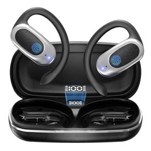 lot 32083 image: Open Ear Wireless Headphones Air Conduction Earbuds with Mic 42H Playtime Clear Calls LED Digital Display Over Earphones Lightweight Waterproof Secure Earhooks for PC Sports Running Game Business Work - Retail $13