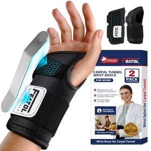 lot 32084 image: FEATOL 2 Pack Carpal Tunnel Wrist Brace For Work With Wrist Splint, 6.5 Wrist Brace Night Support For Women Men, Pain Relief For Tendonitis, Arthritis, Pregnancy, Typing, Right and Left Hand, Medium - Retail $29