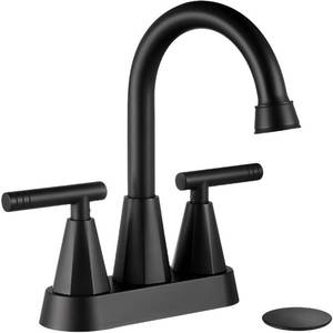 lot 43662 image: Cobbe Bathroom Faucets for Sink 3 Hole, 4 Inch with Pop Up Drain and 2 Supply Hoses, 2 Handle Centerset Bathroom Faucet for Sink Vanity, Midnight Black Matte - Retail $35