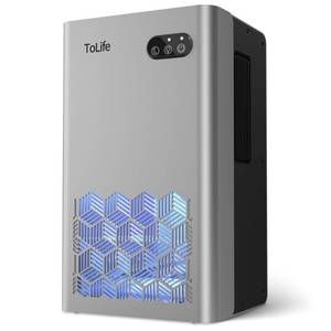 lot 43666 image: ToLife Dehumidifier for Home, 1000 sq.ft Dehumidifiers for Basement Bedroom Bathroom with 95 OZ Water Tank, Auto Shut Off 7 Colors LED Light, Silver - Retail $60