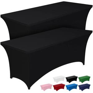 lot 43678 image: Pureegg Spandex Tablecloth 6ft - 2 Pack, Fitted and Tight Cloth for Rectangle Table, Wrinkle-Free and Stretch Table Cover for Party, Wedding, Banquet and Birthday, Black - Retail $17