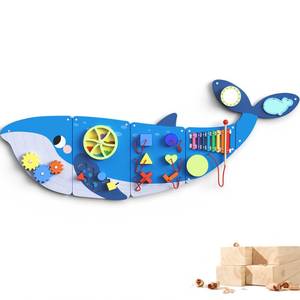 lot 43680 image: BlueWood Wooden Wall Busy Board Panels, Toddler Learning Activity Center, Montessori Philosophy Sensory, Educational Toys, Conducive to All-Round Development - Whale - Retail $60