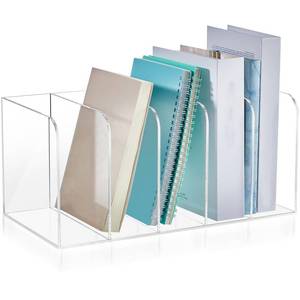 lot 43683 image: Suzile Clear Acrylic Magazine File Holder with Vertical Compartments Desk Organizer Book Rack for Desk Sorter Paper Folder Office Accessories(Clear,14.2 x 7.2 x 6.5 Inch) - Retail $33