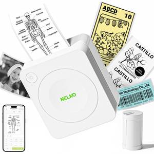 lot 43690 image: Nelko Sticker Printer, PM230 Print Pod Mini Bluetooth Portabel Sticker Maker with 1 Rolls Paper, Print Pods with Multiple Templates for Phone & Tablet, Smart AI APP Family, White - Retail $20