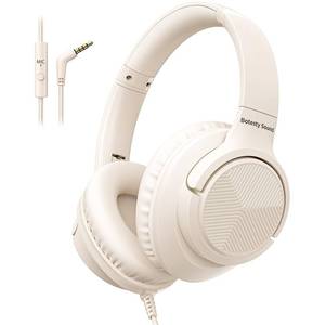 lot 43691 image: Botesty Sound Headphones Wired with Microphone, Over Ear Foldable 3.5mm Plug in Headphones Corded with 4.9ft Tangle-Free Nylon Cord for Tablet, Laptop, MP34, School, Airplane Travel (Beige) - Retail $17