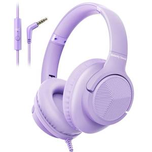 lot 43700 image: Botesty Sound Headphones Wired with Microphone, Over Ear Foldable 3.5mm Plug in Headphones with 4.9ft Tangle-Free Nylon Cord for Tablet, Laptop, MP34, School, Airplane Travel (Purple) - Retail $23