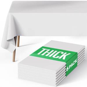 lot 43703 image: Pureegg Rectangle Table Cloth 60 x 84 Durable Polyester Tablecloth Offers Reusable & Washable Protection, Ideal for Outdoor Party, Picnic, Wedding, Banquet and Birthday, 6 Pack, White - Retail $20