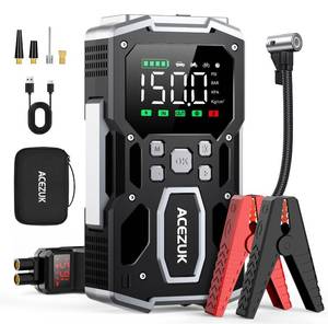 lot 43705 image: Portable Car Jump Starter with Air Compressor, ACEZUK 150PSI 8000A Jump Starter (All Gas10.0L Diesel), 12V Battery Jump Box Car Battery Jumper Starter with 3.4 LCD Display, 2 Lights - Retail $56