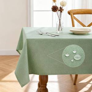 lot 43708 image: Pureegg Rectangle Linen Tablecloth Waterproof & Stain Resistant, Wrinkle-Free Table Cloth Adds Elegance and Protection, Ideal for Dining, Party, Wedding and Outdoor, 52 x 70 Inch, Sage Green - Retail $10