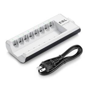 lot 43722 image: EBL AA AAA Battery Charger, 8-Bay Individual Charger for NiMH NiCD Rechargeable Batteries with AC Plug Fast Charging - Retail $13