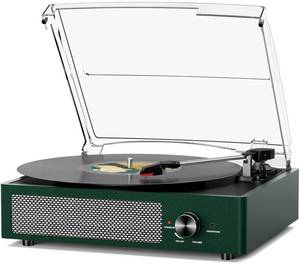 lot 43725 image: Record Player Bluetooth Turntable with Built-in Speakers & 3 Speed 3 Size Portable Retro Vinyl Record Player for Entertainment and Home Decoration Emerald Green - Retail $60