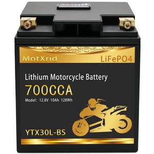 lot 43733 image: MotXrid YTX30L-BS 700A Lithium LiFePO4 Powersport Start Motorcycle Battery, 12.8V 10AH, For UTV,ATV,Jet Ski, PWC,Scooter,Riding Lawn Mower,Tractor,Snowmobile,Quad,Intelligent BMS,Digital Readout - Retail $140