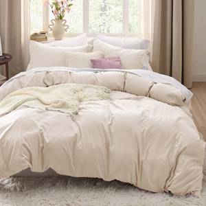 lot 43736 image: Bedsure Oat Milk Duvet Cover King Size - 3 Pieces Prewashed Cotton-Like Polyester Extra Soft Bedding Set, Includes 1 Duvet Cover 104x90 Inches with Zipper Closure & 2 Pillow Shams, No Comforter - Retail $31
