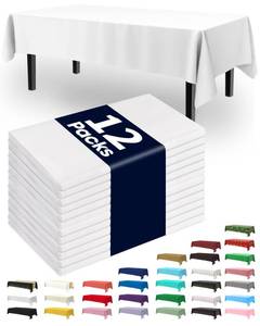 lot 43743 image: Pureegg Plastic Table Cloth Disposable 12 Pack, 54 x 108 Inch Table Cloths, Party, Picnic, Wedding, Decorative Tablecloths, Rectangle, White Plastic Cover, Leakproof & Sturdy, White - Retail $15