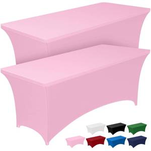 lot 43744 image: Pureegg Spandex Tablecloth 6ft - 2 Pack, Fitted and Tight Cloth for Rectangle Table, Wrinkle-Free and Stretch Table Cover for Party, Wedding, Banquet and Birthday, Pink - Retail $2