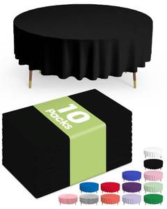 lot 43745 image: Pureegg Plastic Table Cloth Disposable 10 Pack, 84 Round Table Cloths, Halloween Party Decorations, Summerween Decor, Halloween Tablecloths, Round, Plastic Cover, Leakproof & Sturdy, Black - Retail $23