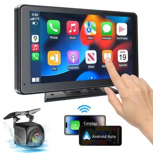 lot 43758 image: Portable Wireless with Apple CarPlay and Android Auto Screen for Car, 7 HD Touch Screen Car Stereo with Mirror Link, Bluetooth 5.2, Backup Camera, AUX,FM Transmitter for All Vehicle - Retail $50