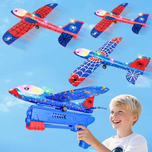 lot 43784 image: HitToys Airplane Launcher Toy for Kids, 3 Pack Spider Foam Gliders Air Planes with Led, 2 Flight Modes 3 4 5 6 7 Year Old Boys Girls Outdoor Flying Toys Outside Sport Games Birthday - Retail $23